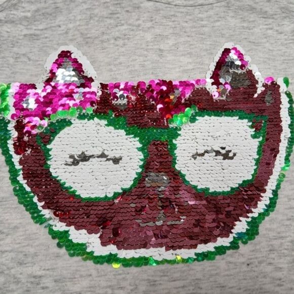 Place Girls Flip Sequin Watermelon Cat Fox Tank Top Light Gray Pink Size 14 XL - Picture 3 of 9